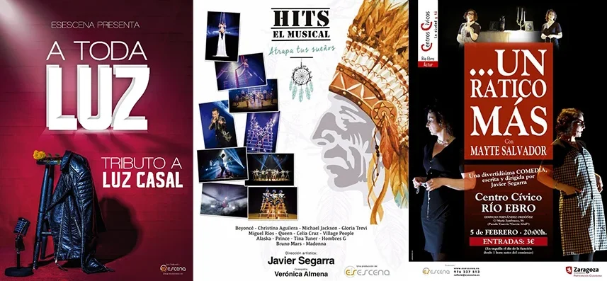 Cartel de las obras "A toda luz", "HITS, el Musical" y "...Un Ratico Más"